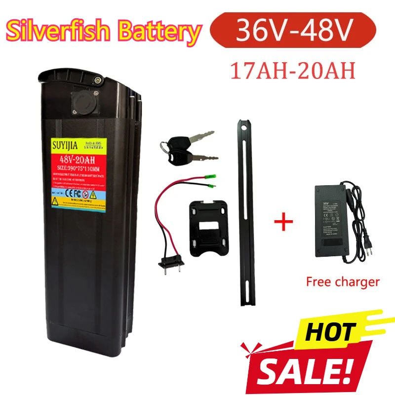 

Silverfish battery 36V 48V Powerful 17AH 20AH Electric Bicycle Battery Lithium Rechargeable Battery Built-in Bms with Charger