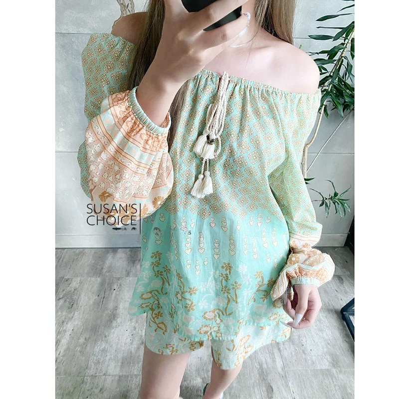 Susan Holiday Sle ey a Print One Oulder Lantern Sve Top Orts Set Damen Faionable Zweiteilige Frühlingskollektion