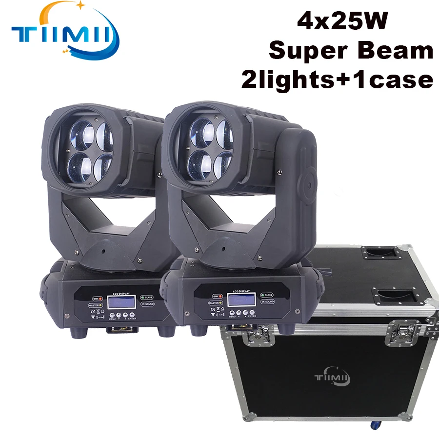 2Pcs 4x25w Super Beam LED Moving Head Beam Light 120W RYBW DMX 9/15CH Beam Light Disco party Stage Lighting Flightcase