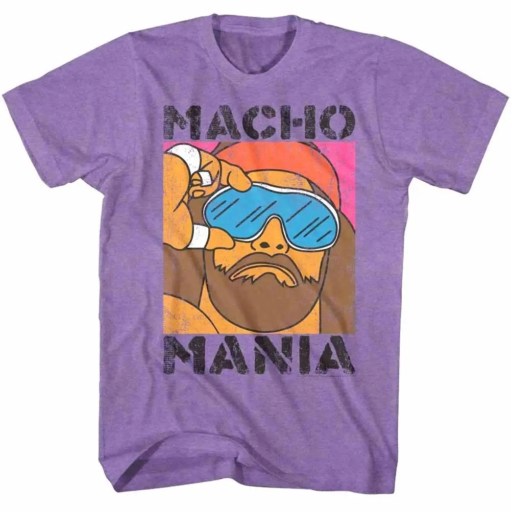 Randy  MANIA Men's T Shirt Cartoon  Wrestling Legend Purple