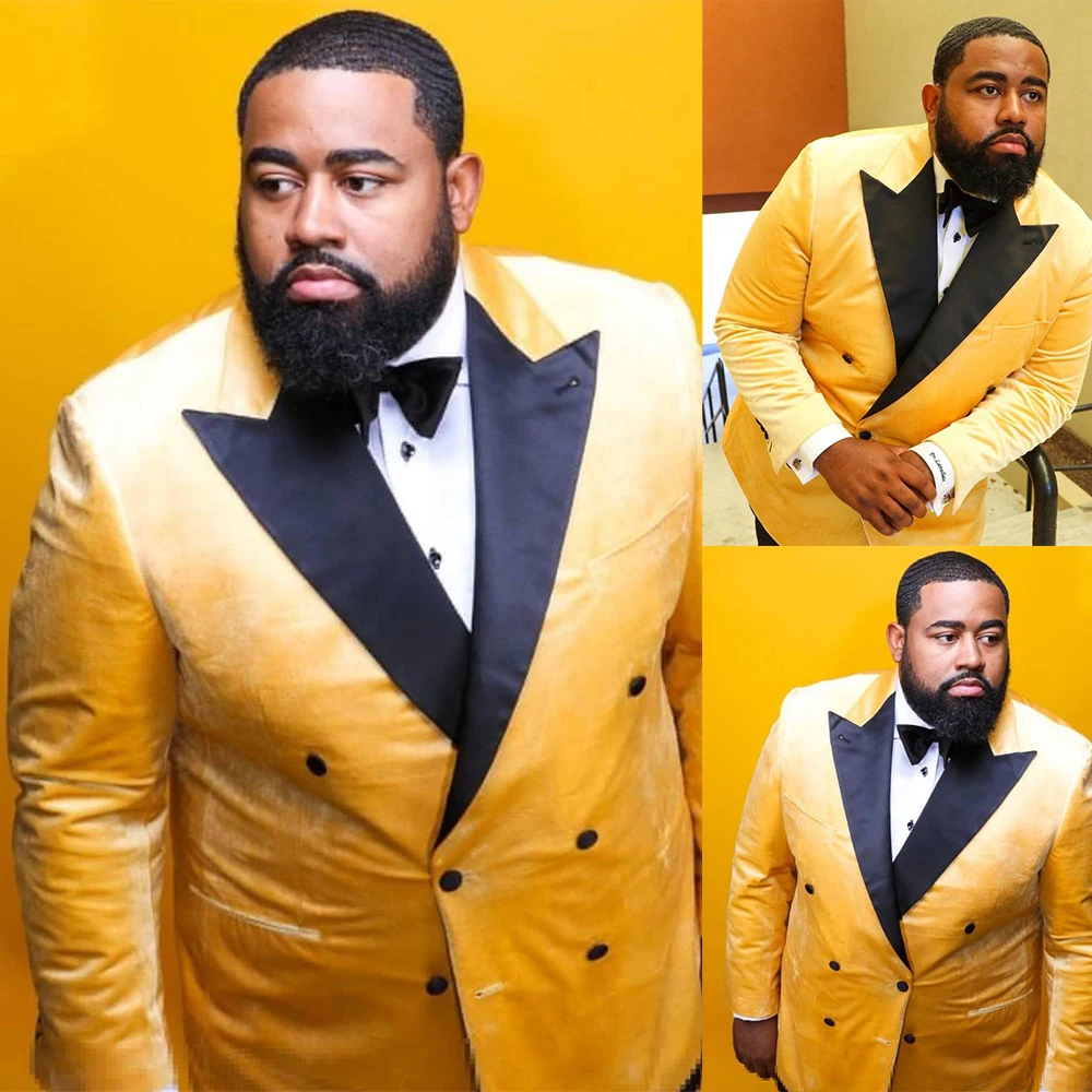 

Plus Size Gold Velvet Jacket Double Breasted Mens Leisure Suit Handsome Men Prom Party Formal Outfit Only One Piece