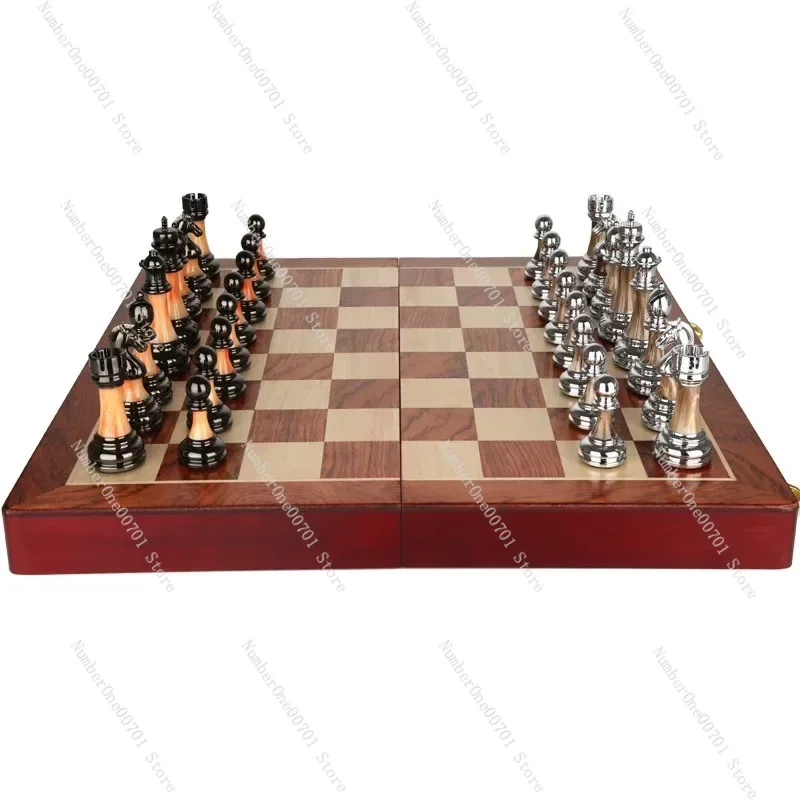 

45CM Luxury Metal Chess Figures Wooden Chess Set Professional Folding Family Classic Board Games Chess Home Ornaments Collection