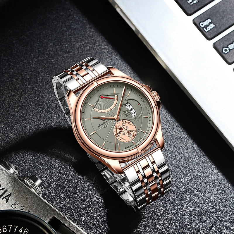 POEDAGAR Ultra Thin Men Watches Top Brand Waterproof Luxury Stainless Steel Quartz Watch For Man Calendar Rose Gold Gifts Clocks