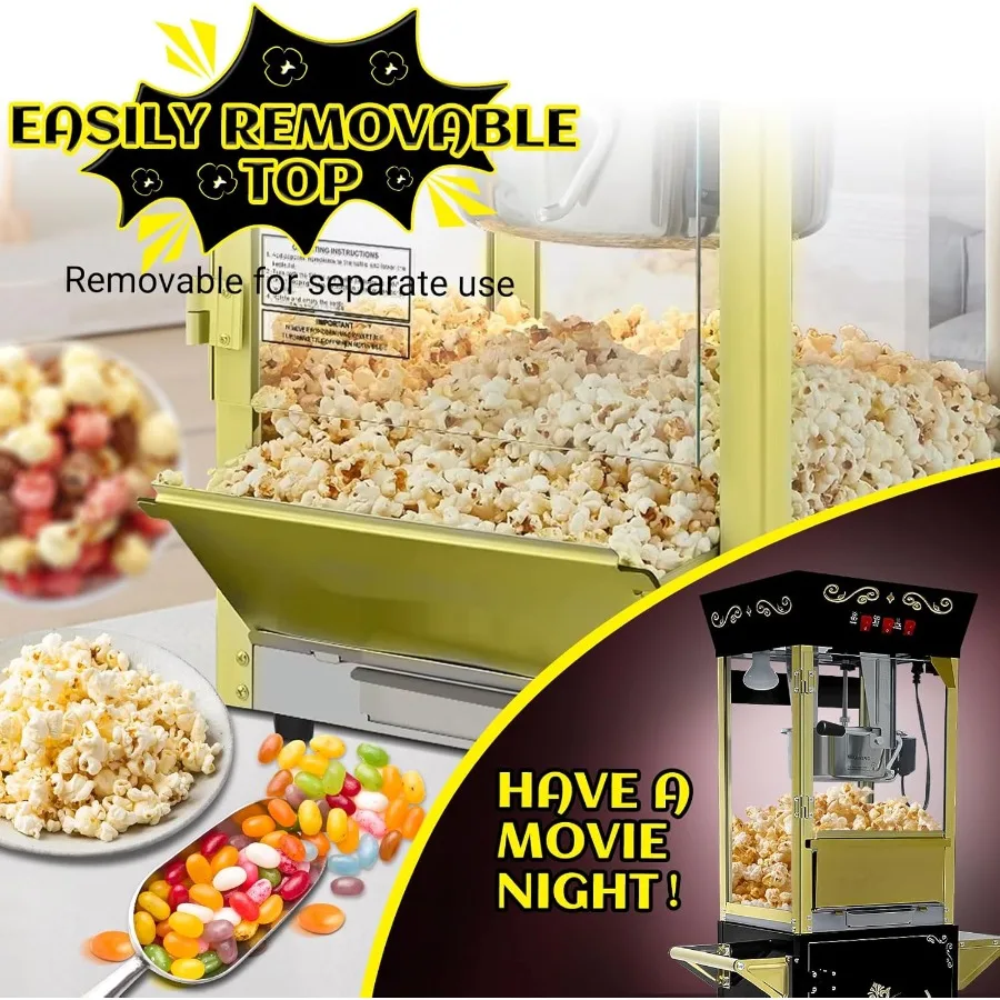 آلة صنع الفشار العتيقة مع عربة 12 أونصة بوبر غلاية من الفولاذ المقاوم للصدأ ضوء الاحترار يجعل ما يصل إلى 60 كوبًا مثالية للتجمع العائلي