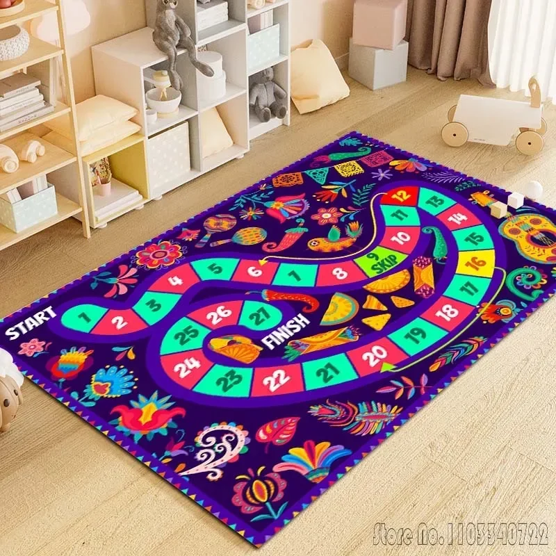 Board Game Snakes and Stairs Board Printing Carpet Rug for Home Living Room Decor Kids Play Area Rug Non-slip Floor Mat Gift