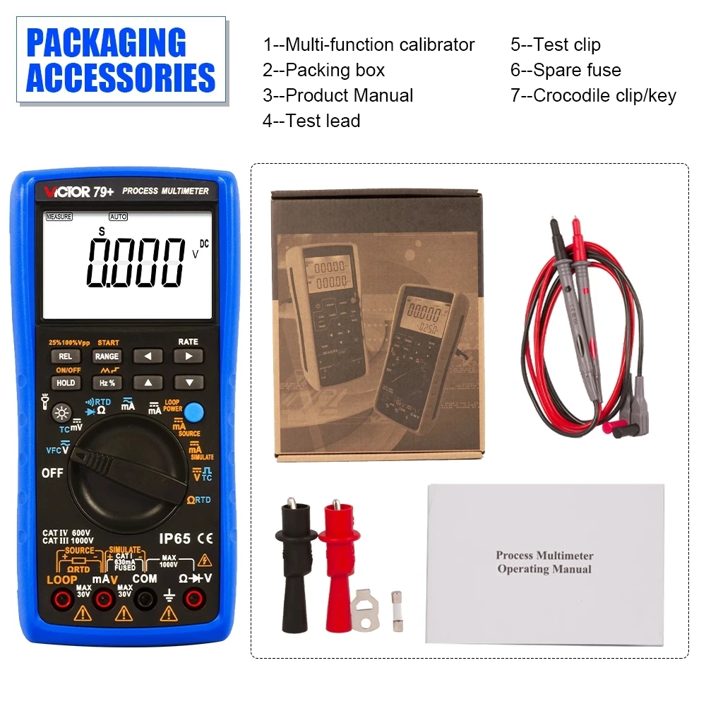 Ruoshui 79+ Process Multimeter Thermocouple Frequency 24V Loop RTD VFC Resistance Simulate DC AC Voltage Current Digital Tester