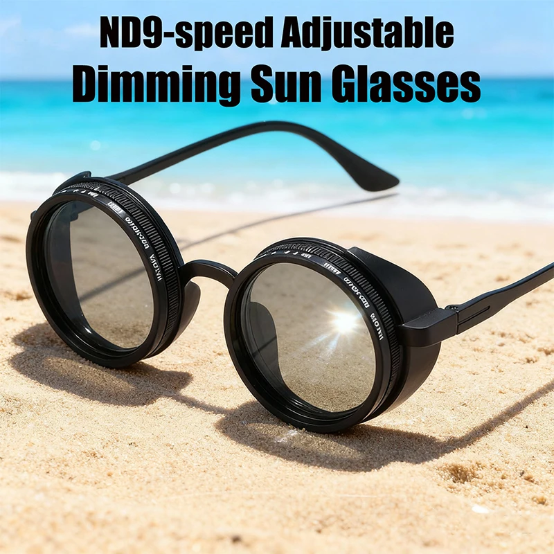

Steampunk Polarized ND9 Adjustable Dimming Sunglasses Men Small Frame Round Light-Reducing Sun Glasses Punk Driving UV400 Shades