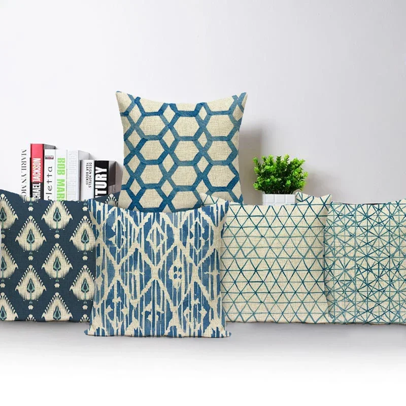 Blue Geometry Stripes Cushion Cover Polyester Pillow Cover Decorative Pillows Home Sofa Bed Decoration Throw Pillowcase