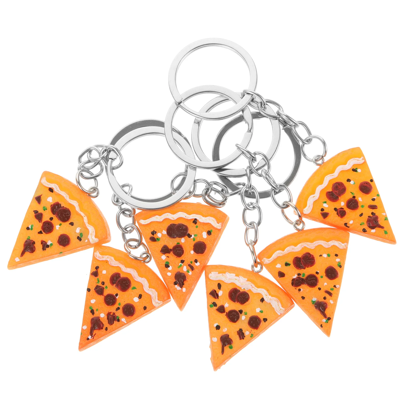 6pcs Simulation Pizza Keychains Cute Resin Food Pendants for Bag Cell Phone Car Keys Party Favor Unique Accessory Birthday Gifts