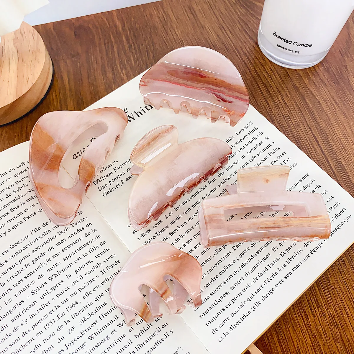 

Korean New Simple Tea Brown Acrylic Grab Clip Geometric Hollow Out Half Round Shark Clip Hair Accessories For Women Girls