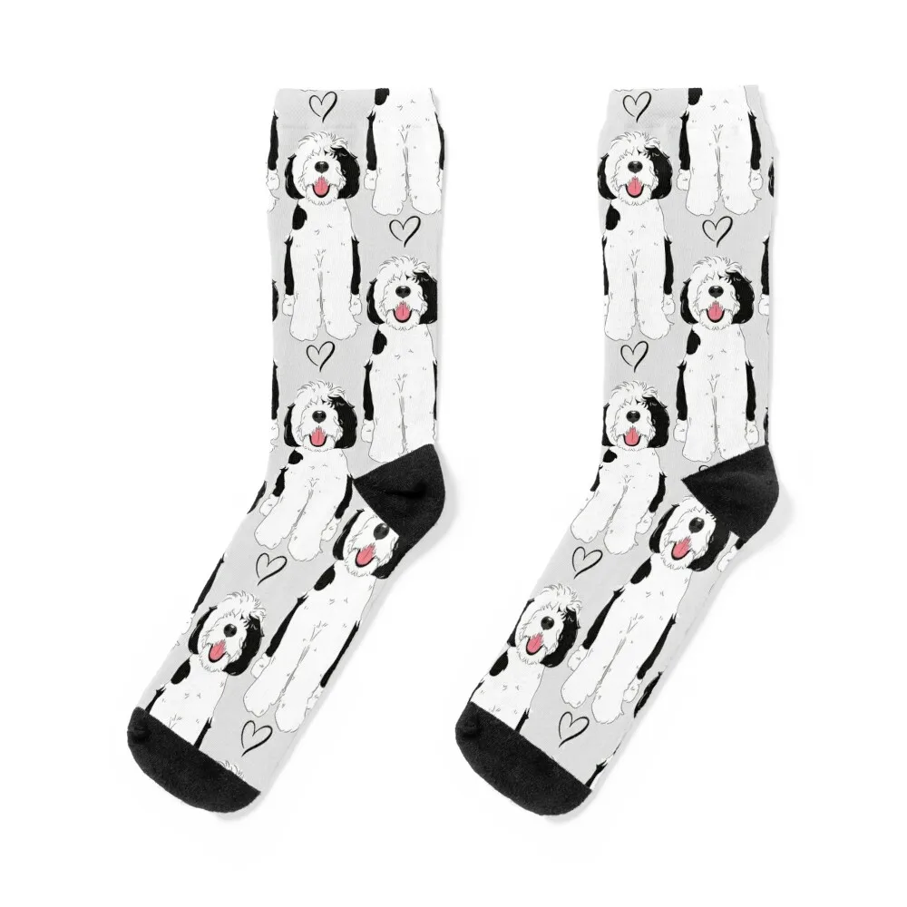 LOVE Black and White Sheepadoodle 7 - gray Socks