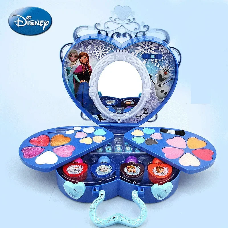 [Disney] Kids Cosmetics Frozen glowing mirror princess lipstick eye shadow blush nail polish play house toys for girls gift