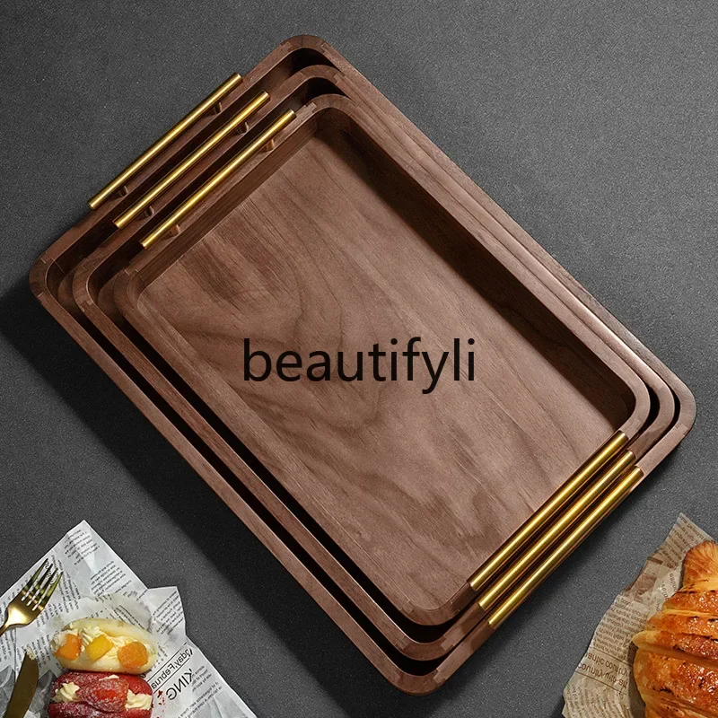 Black walnut wood rectangular household solid wood food breakfast snack bread coffee cup tray