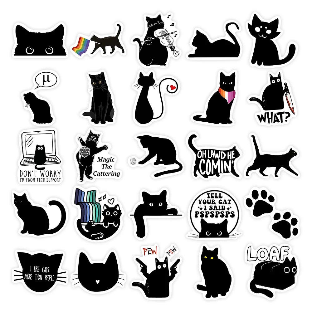 Kawaii Funny Black Cat Stickers DIY Kids Toys Gift Decorative Decal for Phone Laptop Scrapbook Diary Luggage Bottles Waterproof