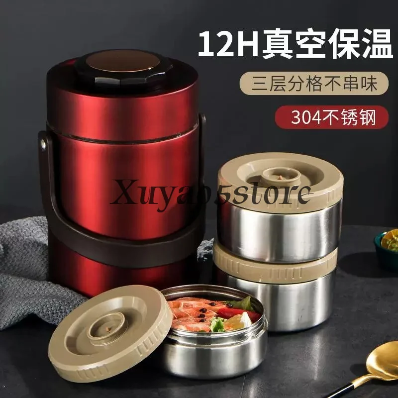 Stainless Steel Insulated Lunch Pail 2L 3 Layers Heat Retention Food Carrier for Picnics And Work