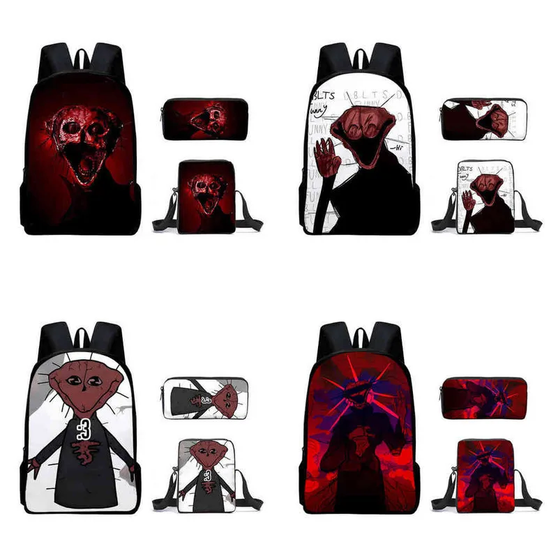 3pcs Set The Boiled One Backpack Cartoon Student Backpack Crossbody Bag Pencil Case School Bag Pen Bag For Boy Halloween Gift