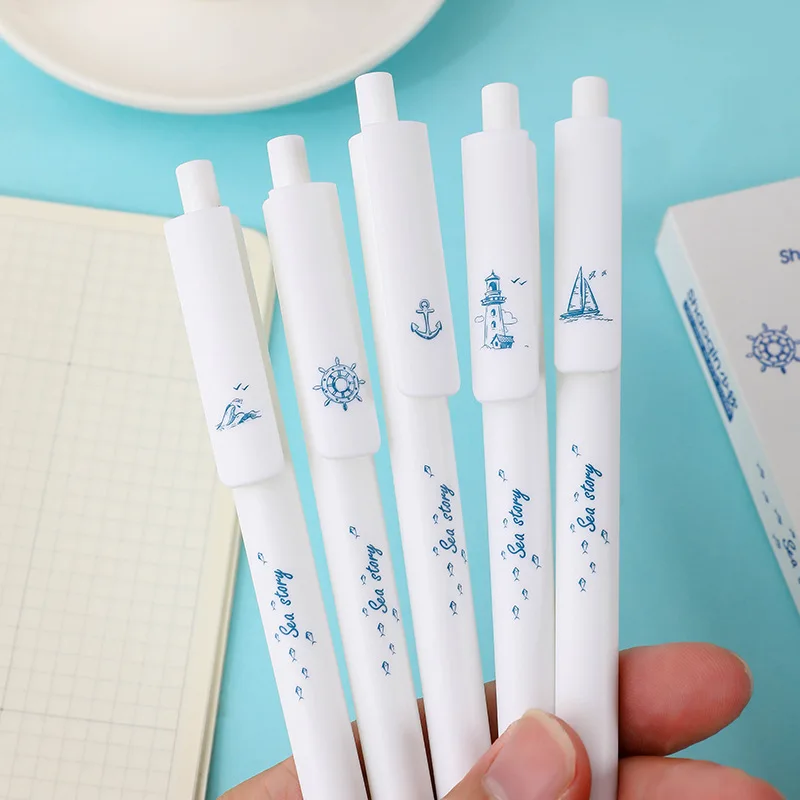 5 Pcs/set Ocean Story Scrolling Gel Pen Quick Dry Simple Press Neutral Pen Writing Student Office Stationery School Supplies