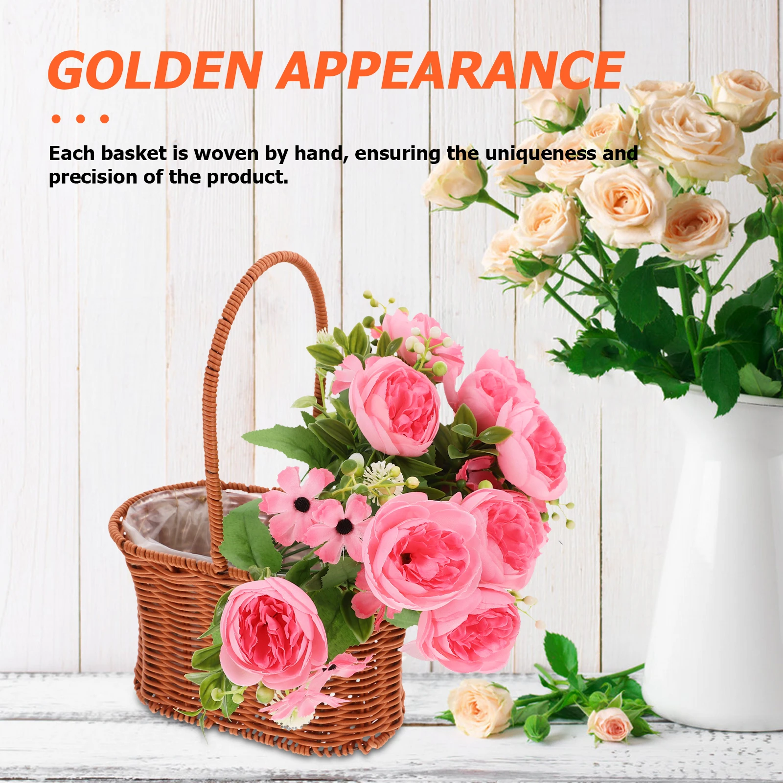 

Flower Arrangement Rattan Shopping Basket Decorative Pe Gardening Fruit Picking
