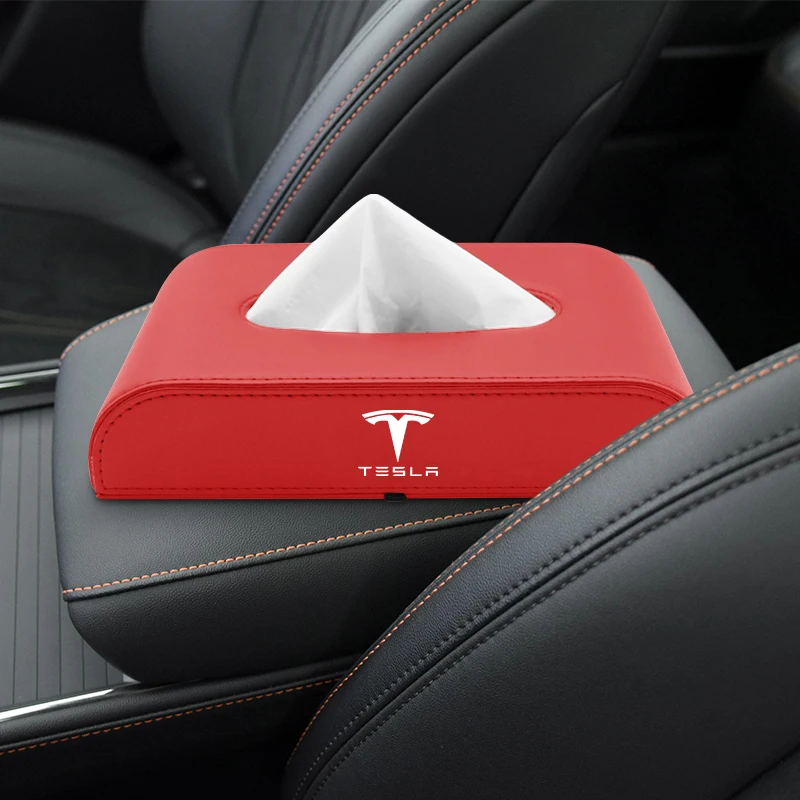 PU Leather Car Tissue Box Hanging VW badge Paper Towel Bag Storage For Tesla Model 3 2021 S X Y Style Roadster Invader