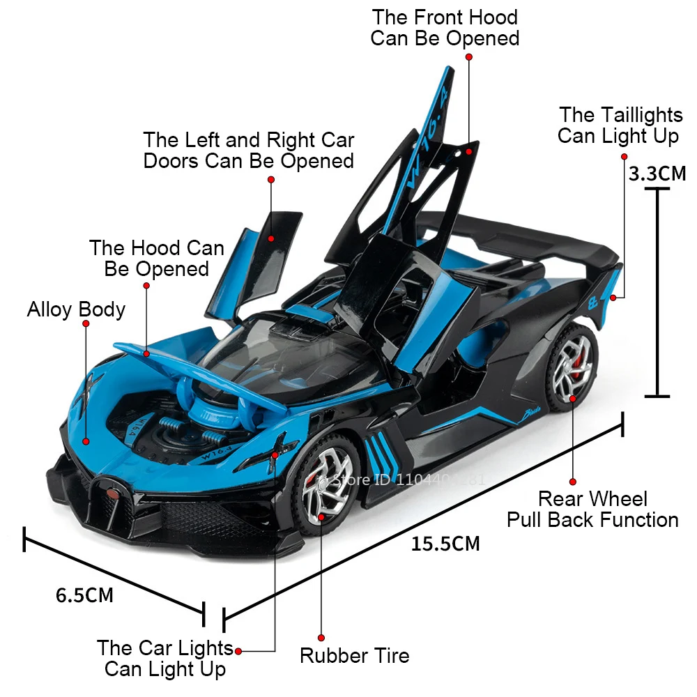 1:32 Scale Atlantic Bolide Cars Toys Diecast Alloy Model Doors Opened Light Music Pull Back Simulation Models Collecting Hobbies