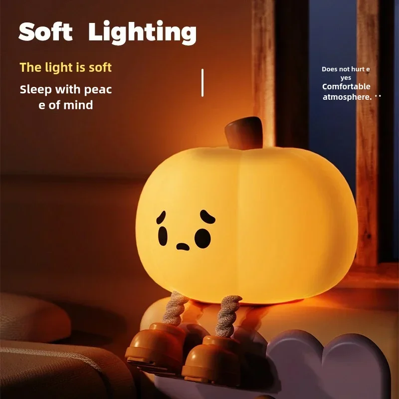 New Creative Pumpkin Silicone Lamp Bedroom Sleep Bedhead Patting Light Popular Children S Companion Bedlight Desktop Decoration