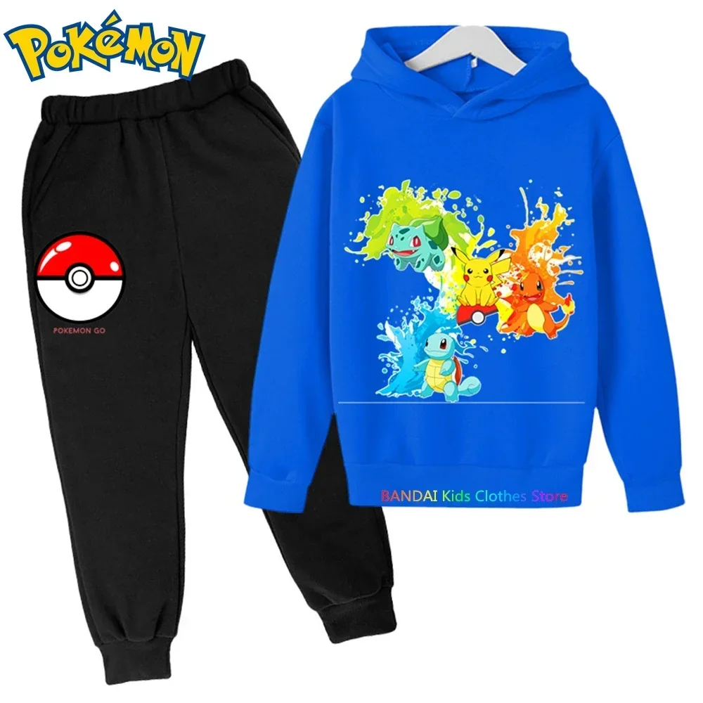 Ragazzi sport Pokemon vestiti bambini felpe con cappuccio vestito autunno moda Pikachu Casual maniche lunghe bambino felpa + pantaloni 2 pezzi set