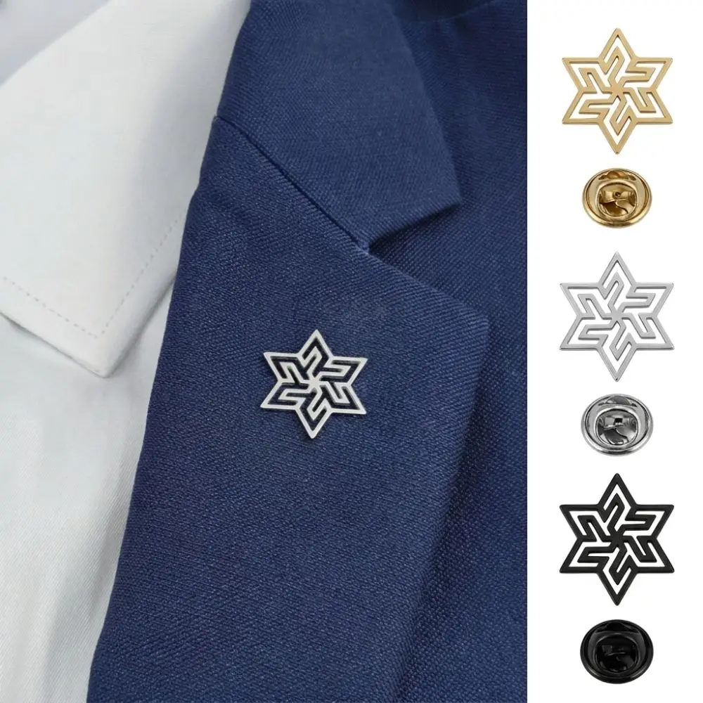 Six Pointed Star Lapel Pin Brooch Stainless Steel Black Gold Badge Emblem Set Versatile Badge Metal Clothing Fixing Pins