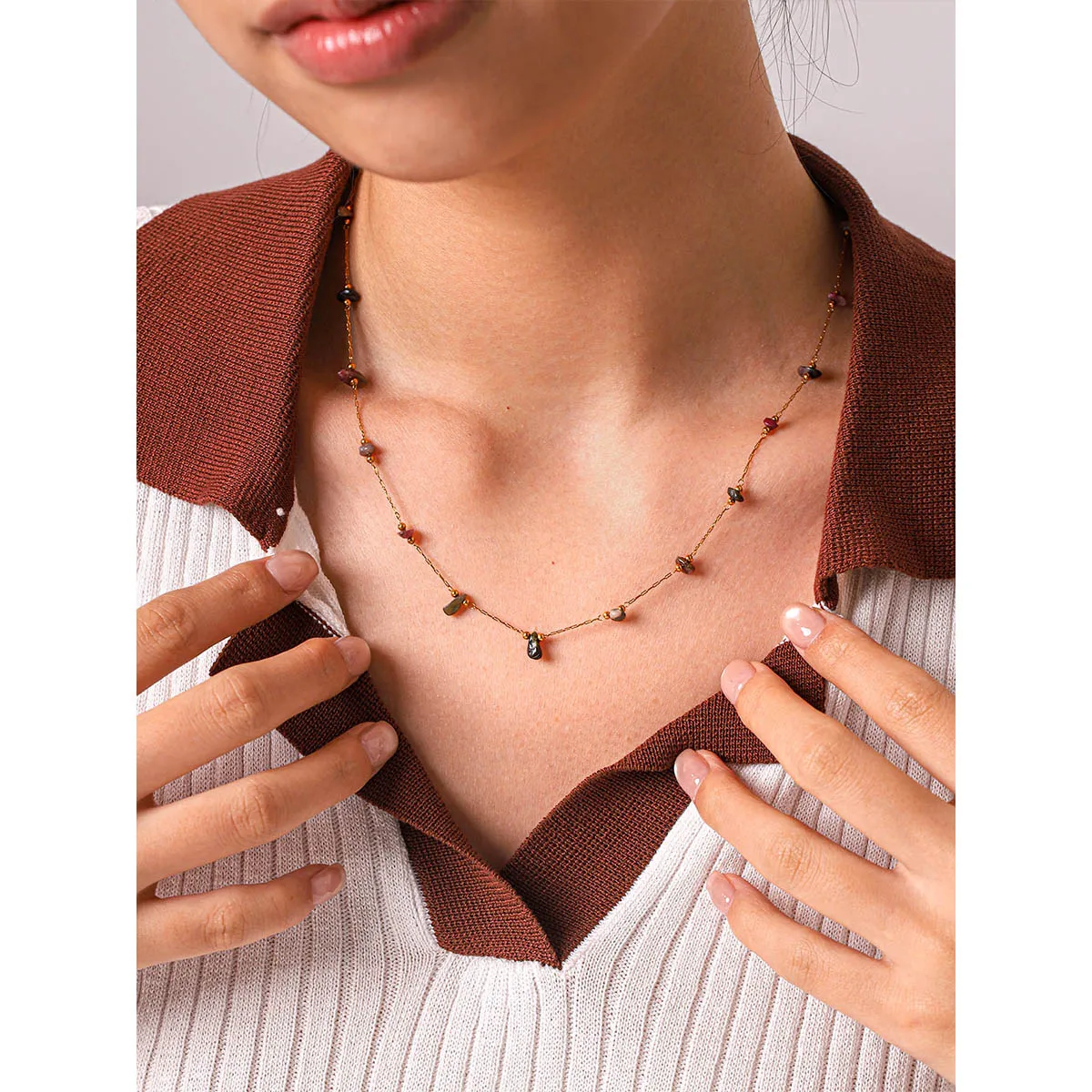 

Natural Stone Trendy Cute Sweet Necklace Summer Simple Crystal Clavicle Chain Choker Necklace New Jewelry Gift For Women Girls