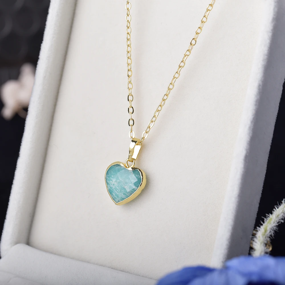 ITSMOS Amazonite Pendant Necklace 14K Gold Plated Energy Gemstone Powerful Healing Heart-shape Necklace for Women Soul Gift