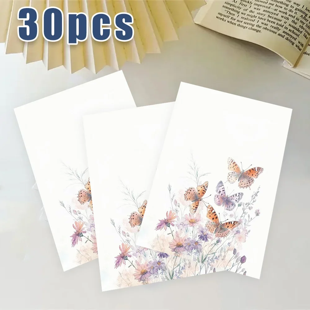 30 Sheets, B5 Watercolor-style Butterfly Themed Writing Paper, Lined, No Glue, Perfect For Notebooks, Memos, And Stickers