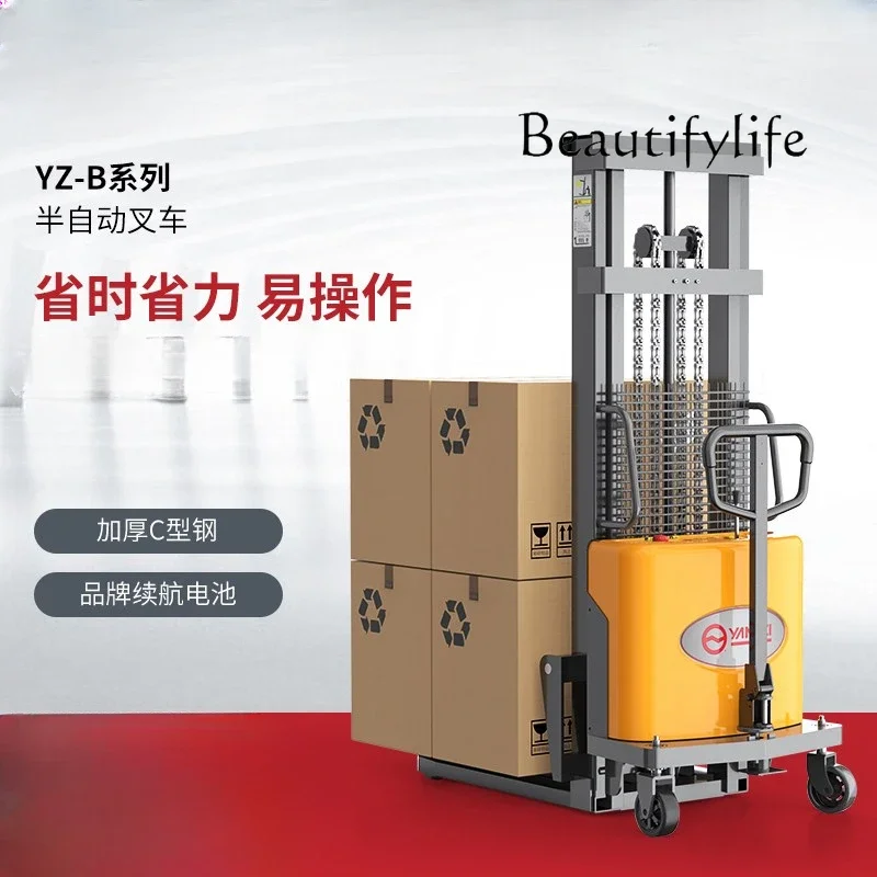 Electric forklift semi-automatic hydraulic lift stacker electric small stacker