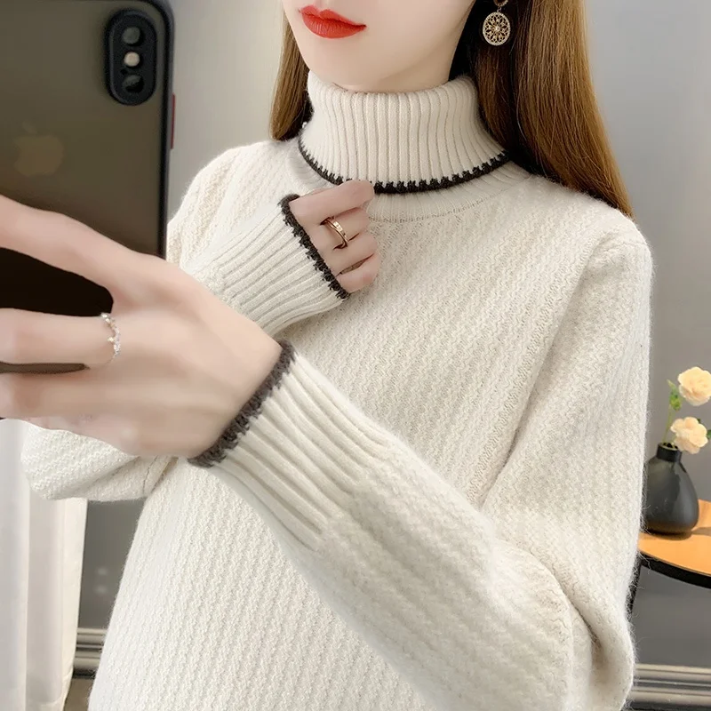 

Thiened Long Sve High Collar Pure Color Knitted Sweater Women's Casual Faion Warm Winter Top Loose Fit Color