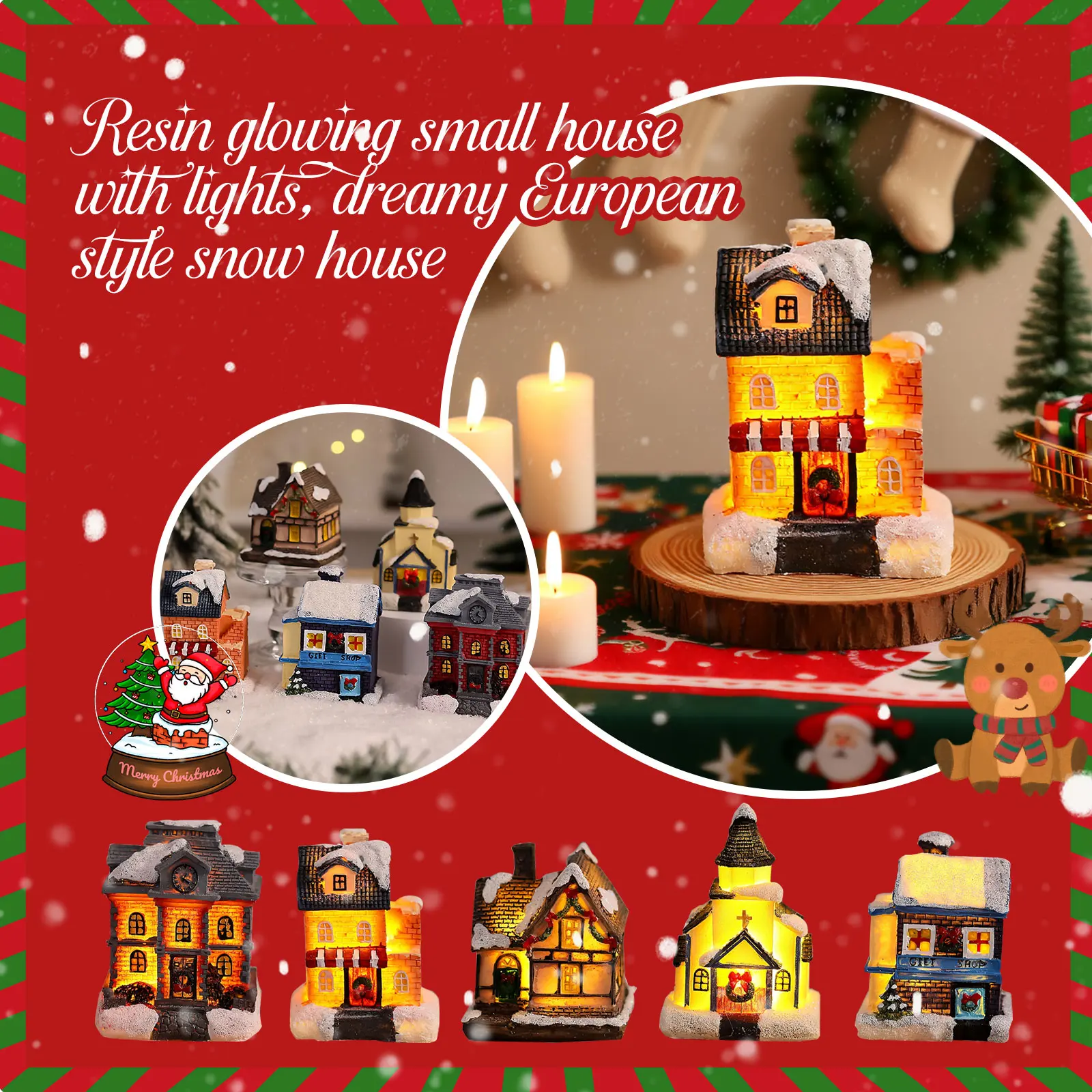 Christmas Decorative Resin Light-Up House European-Style Snow House Christmas Gifts Wide Range Of Uses Fireplace Mantle Model