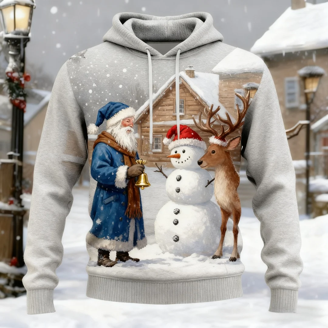 Men's and Women's Hoodies Santa Snowflake 3D Printed Sweatshirt Warm hoodie for man Street Winter Holiday Fashion Men's clothing