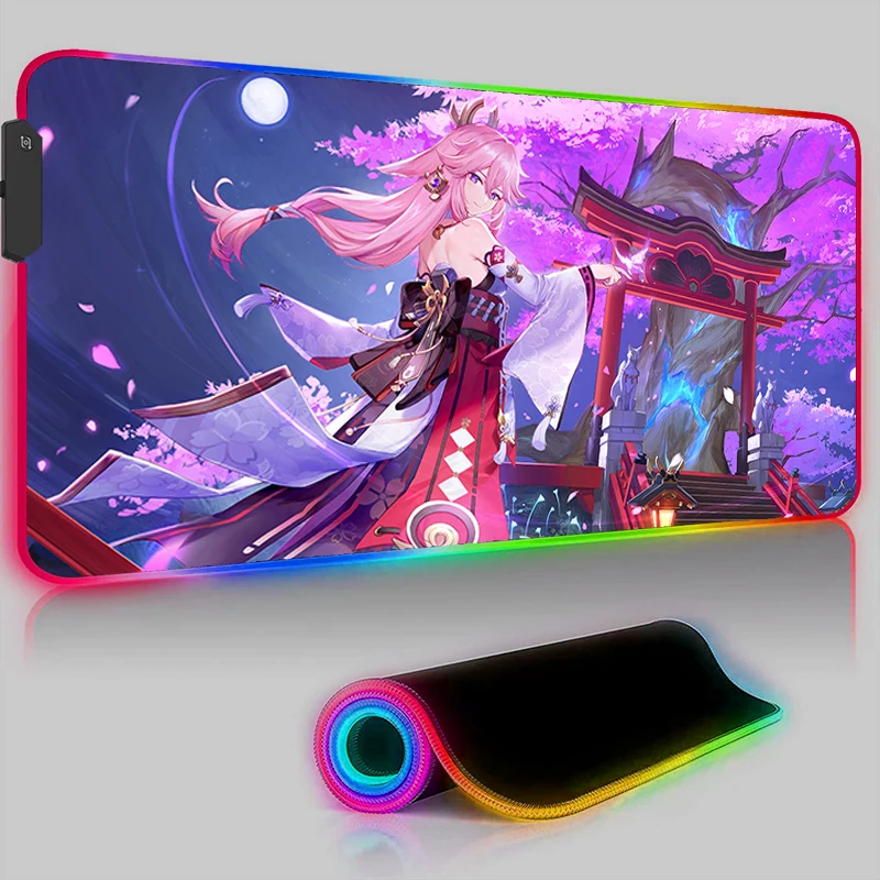 

Genshin Impact Yae Miko Backlight Pad LED Laptop Gaming Accessories Keyboard Mousepad RGB PC Anime Gamer Cabinet Desk Mat Carpet