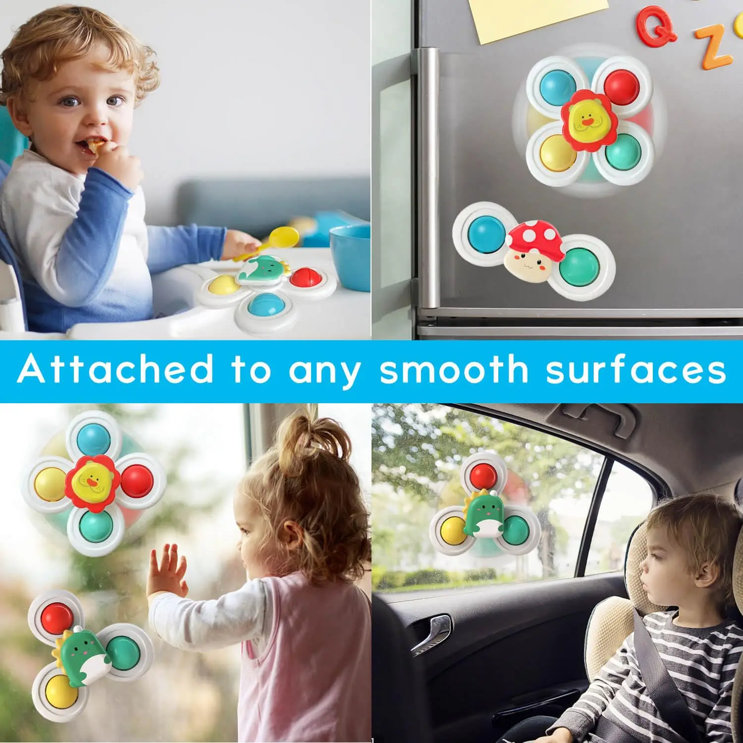 Baby Suction Cup Spinner Bath Toys for Age 1 2 3 Boys Girls Spinning Sensory Toys Airplane Car Travel Dining Chairs Window Toys