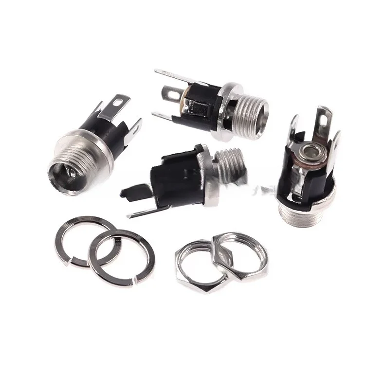 DC025M Metal DC Power Socket AC/DC Panel Interface 5.5*2.1mm Nut Spacer 5.5*2.5 Bent Pin