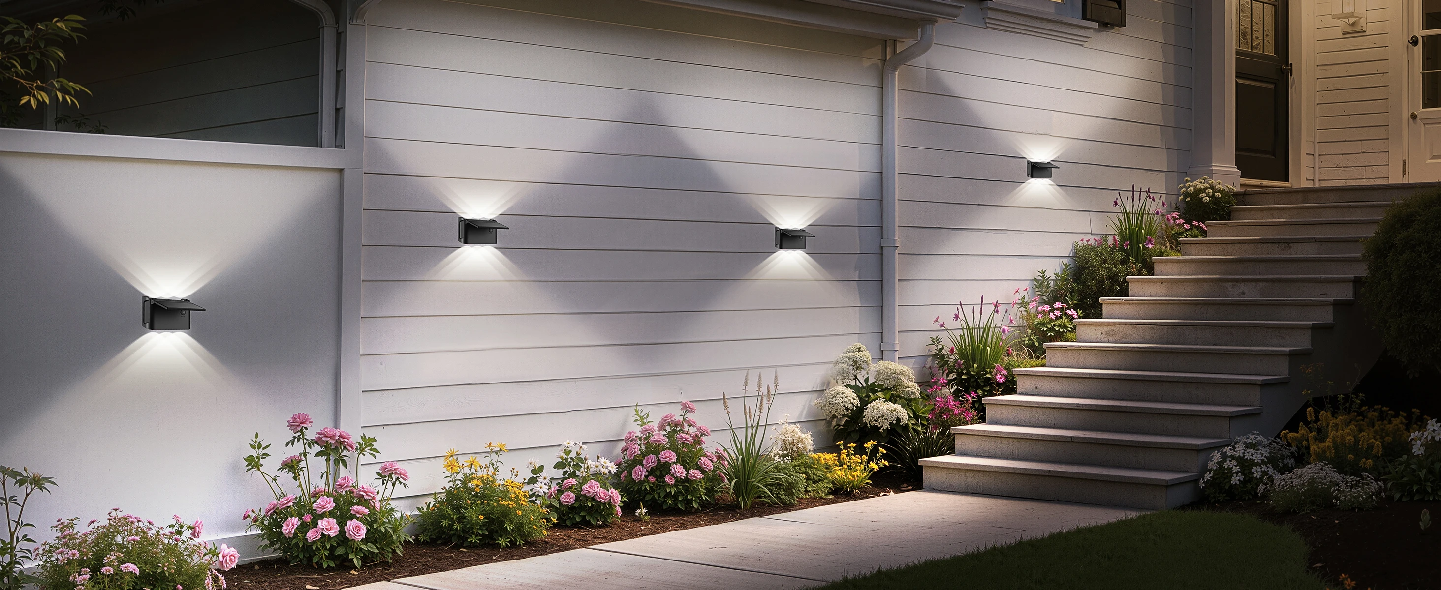 intelamp 2 Pack Outdoor Solar Wall Lights Dusk To Dawn Fence Deck Patio Light 3 Colors Mode With Remote For Wall Terraces Fences