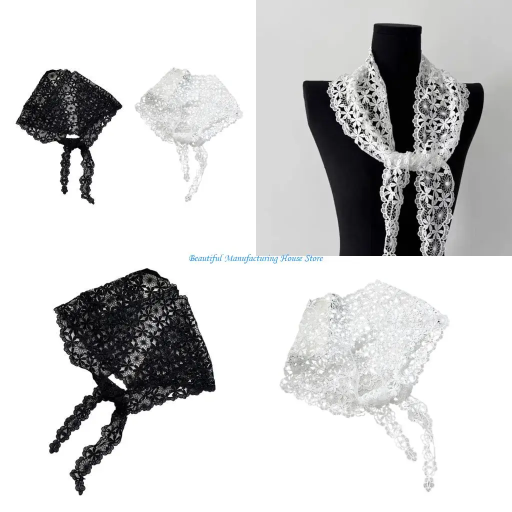 E56A Flower Pattern Lace Bandana Head Cover Stylish Neck Scarf For Women Teens Girl