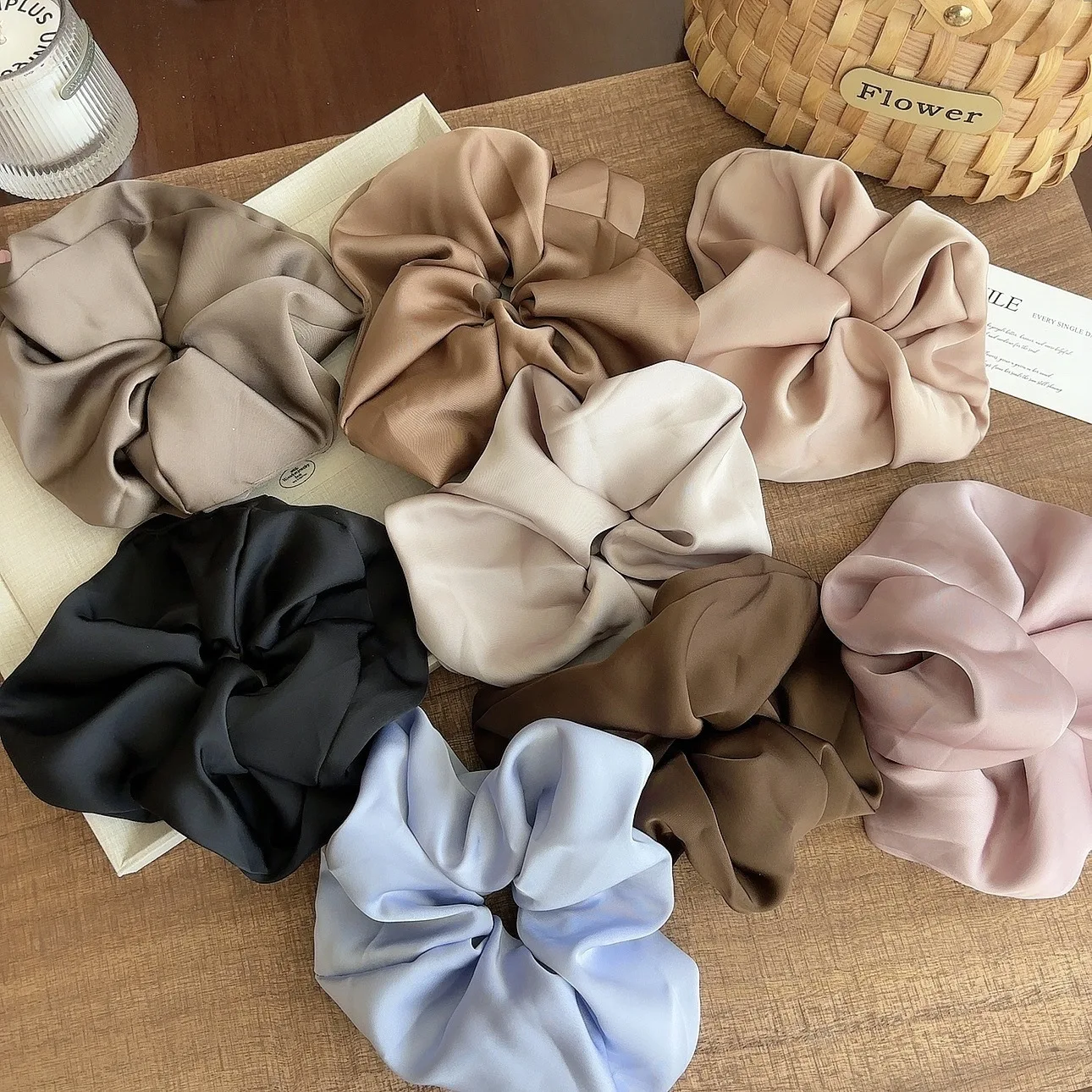 12PCS/SET Solid Hair Band Elastic Super Size 20CM French Design Satin Hair Scrunchies for Ladies Elegant Accessories Hair Tie