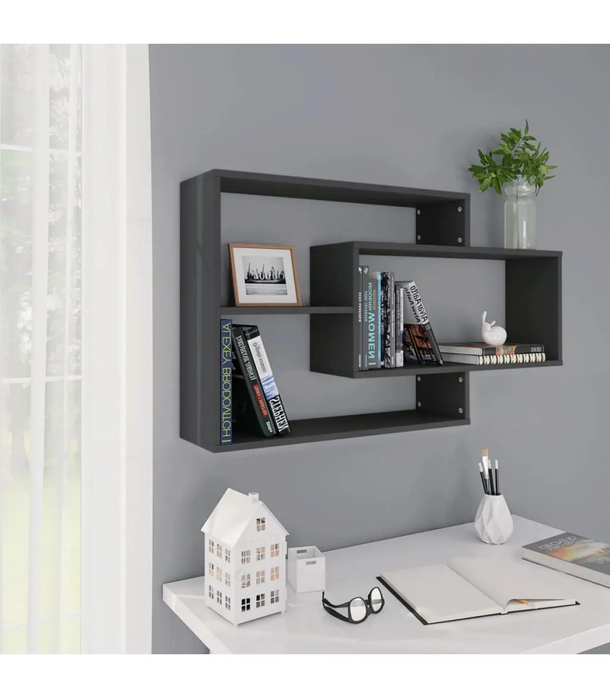 Shelves and shelving gray plywood wall shelves 104x20x58,5 cm