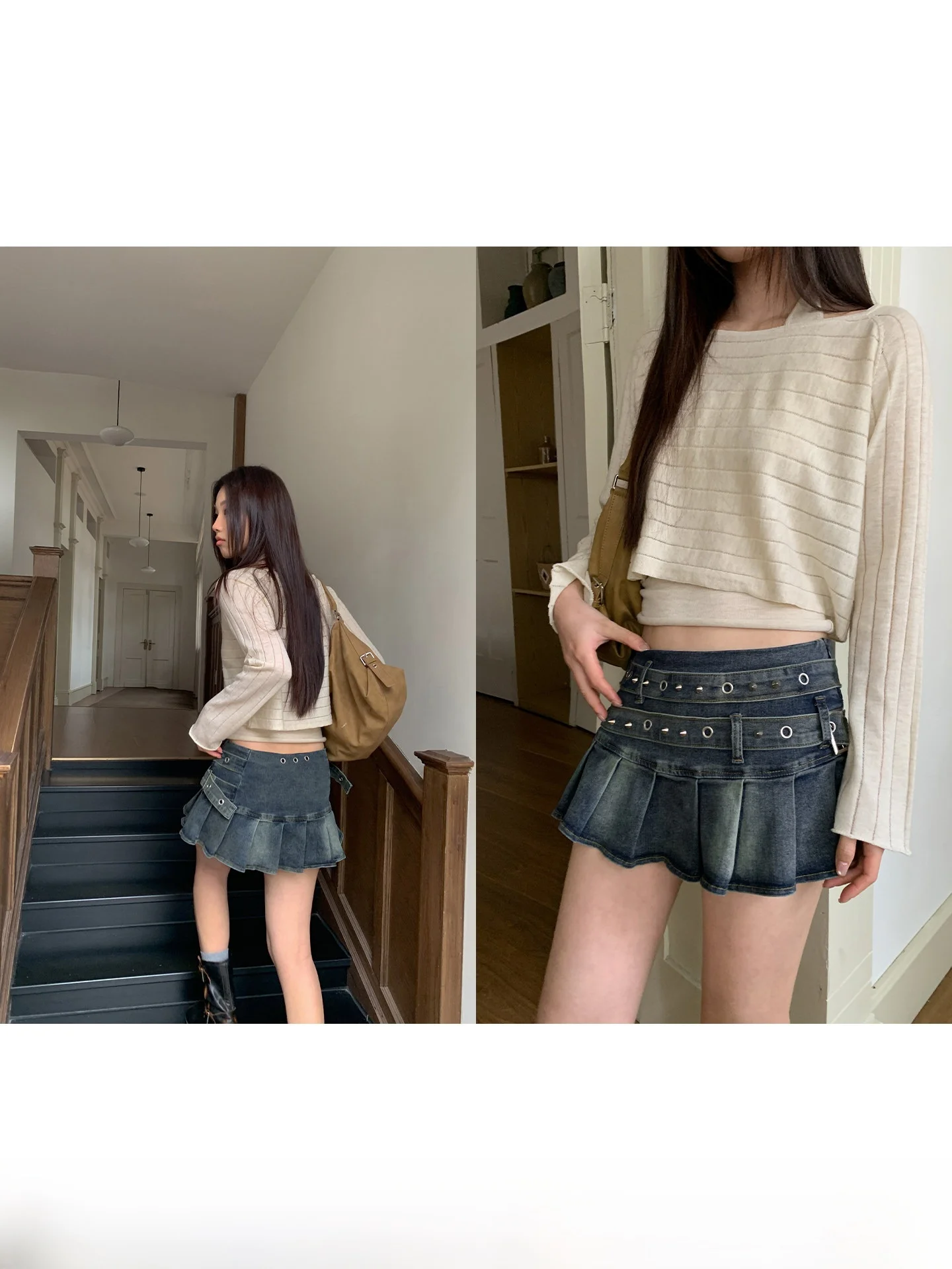 

Острая девушка в стиле миллениум! Джинсовая юбка Cannon Sweet And Spicy с декоративным поясом, плиссированная, с высокой талией, облегающая фигуру.