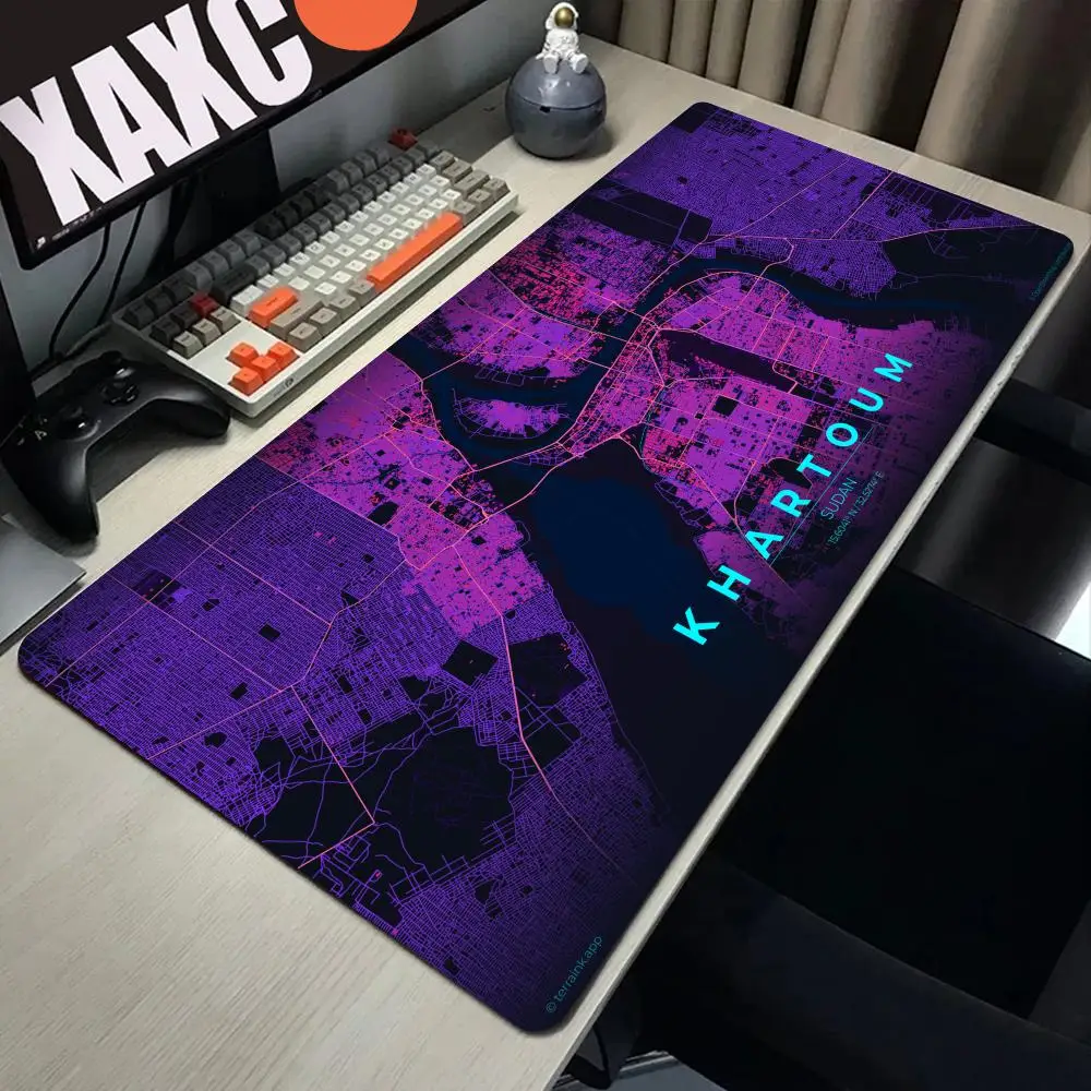 

HYBXAXC Desk Mat Non Slip Rubber Mouse Pad Purple Black Khartoum City Abstract Art Design for Gaming Office Home Decor