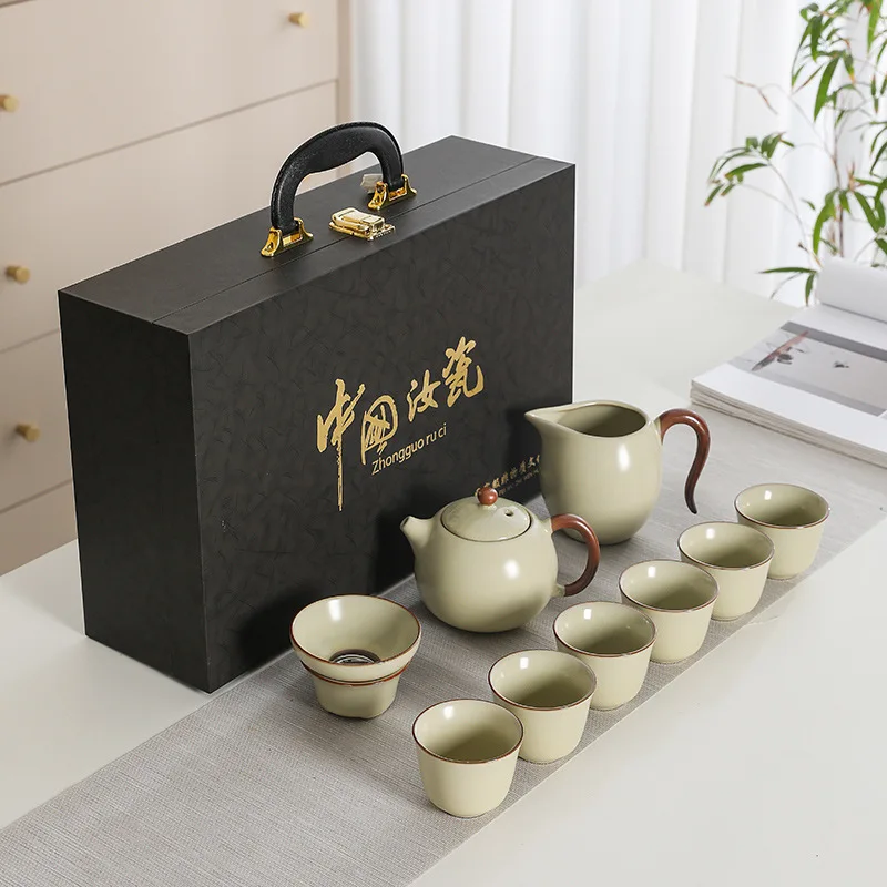 Ru Kiln Tea Set Ceramic Complete Tea Set Business Event Gift Box Wholesale Customizable