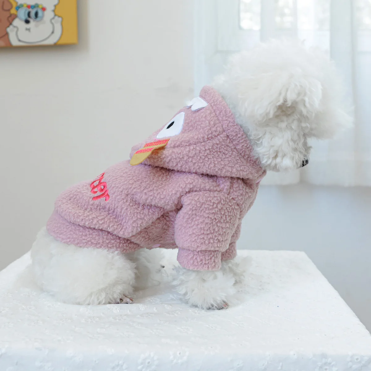 1PC Pet Clothing Autumn/Winter Thick Plush Cute Monster Pink Hat Coat Suitable for Small and Medium sized Dogs