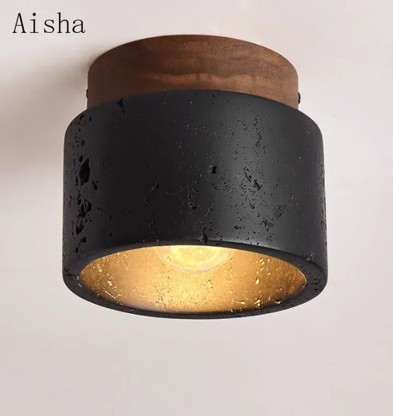 

Wabi-sabi Ceiling Lamp Black Cave Stone Porch Balcony Light Northern Europe Ceiling Chandelier for Home Corridor Decoration