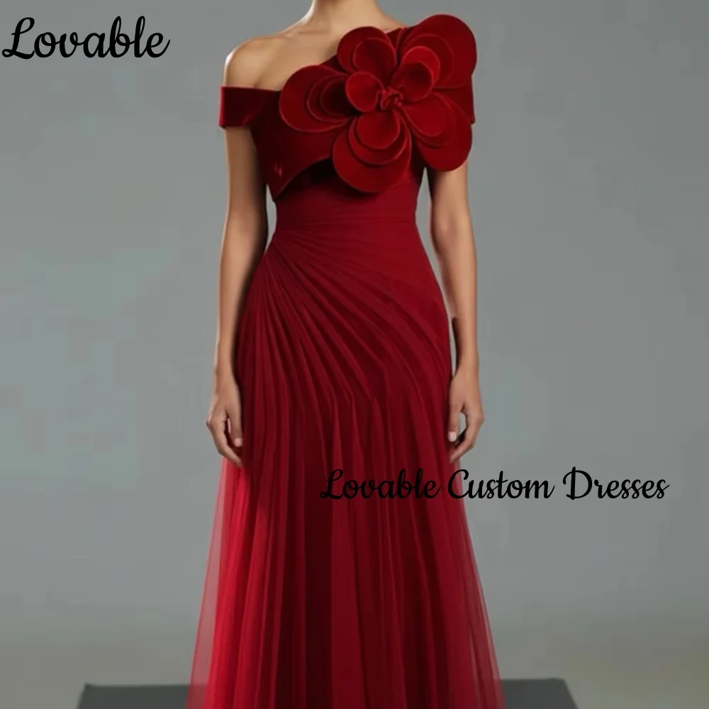 A-ligne fleurs personnaliser robes d'occasion formelles une épaule longueur au sol à volants robes de soirée pour femmes fermeture éclair robes de bal