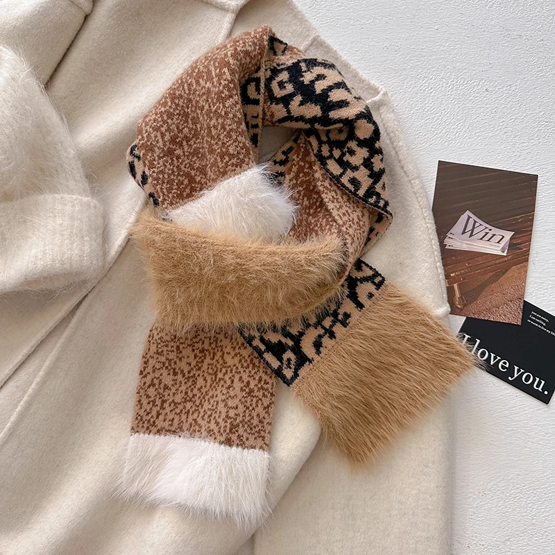 New Leopard Knitting Scarf Women Autumn Winter Thick Soft Warm Muffler HighQuality Versatile Imitation Cashmere Shawl Female