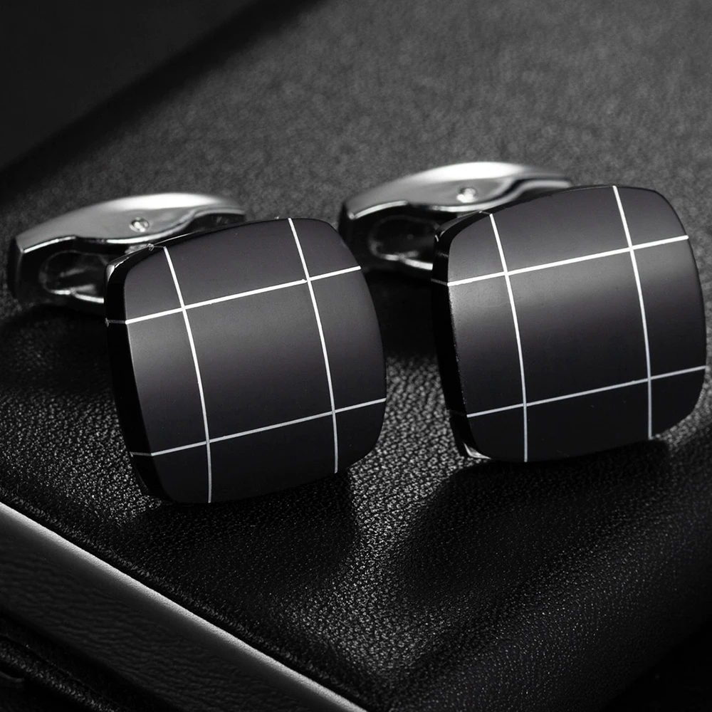

Top Quality Black Grid Design Cufflinks for Wedding Birthday Groomsmen Copper Business Cufflinks Statement Jewelry Gifts