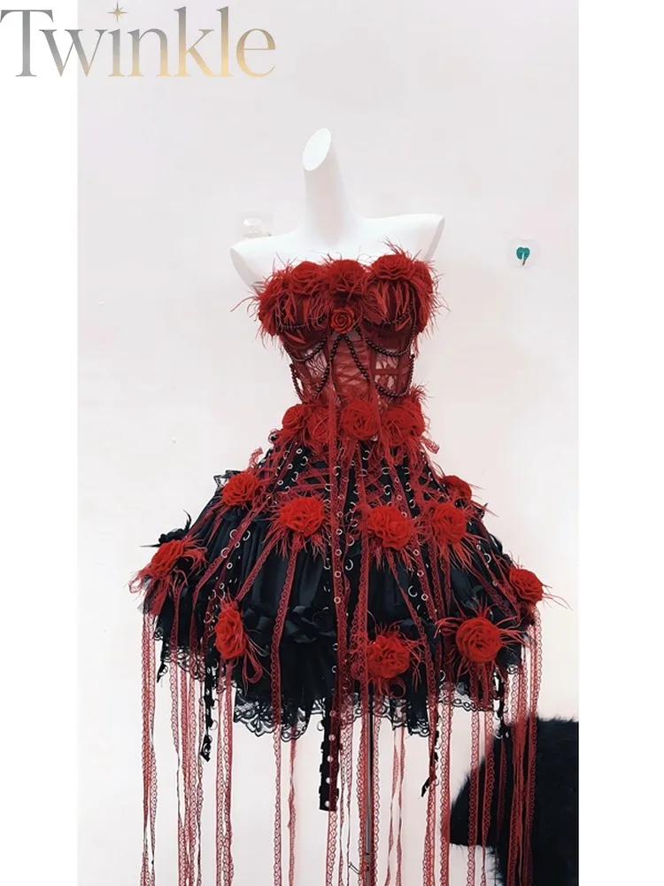 Gothic Sexy Women Outfit Stage Performance Music Festival Set Lace Trim Cami Top Stunning Battle Dress